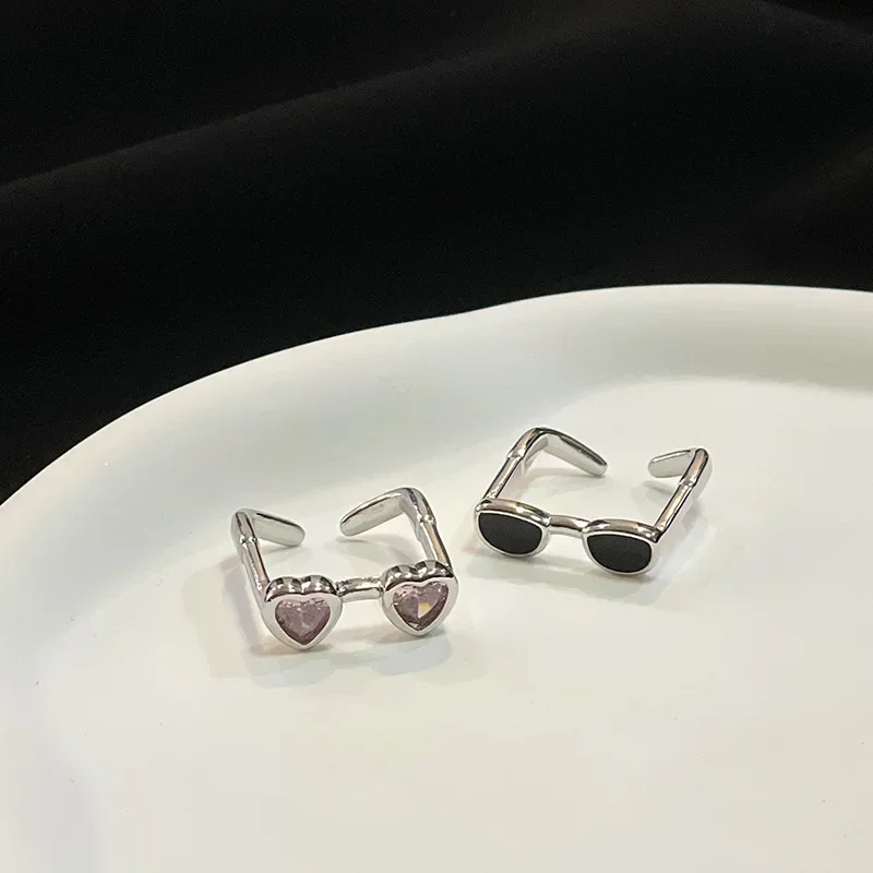 Fashion Cute Small Glasses Rings Eyeglasses Adjustable Ring For Women Men Girls Funny Open Mini Eyewear Finger Rings Jewelry