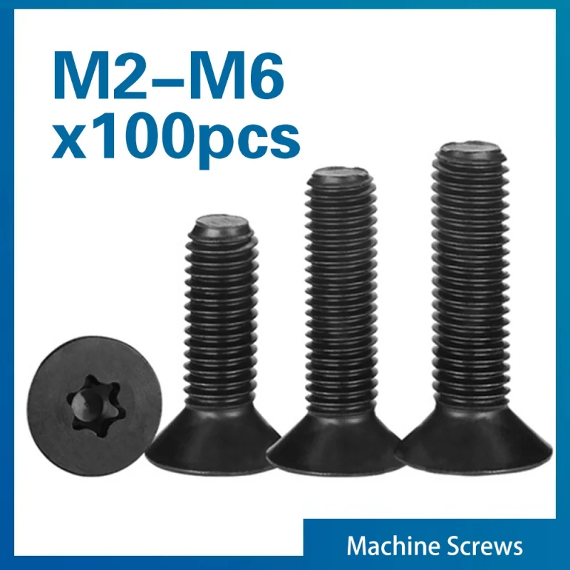 100pcs/lot Flat Countersunk Screw Six Lobe Bolt Torx Head Machine Screw M2 M2.5 M3 M4 M5 M 6 Black 304 Stainless Steel