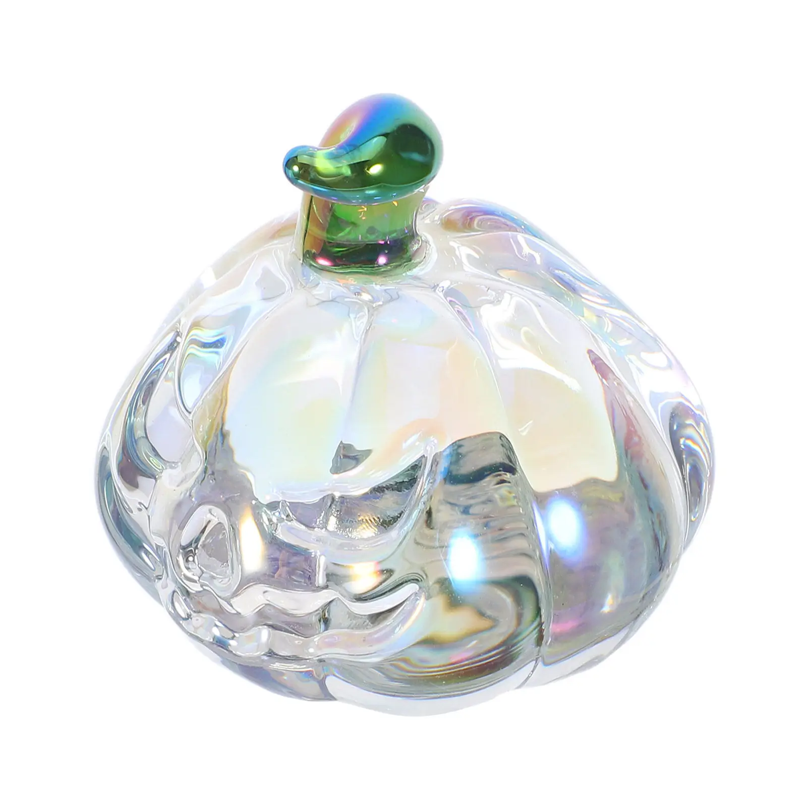 Crystal Glass Pumpkin Paperweight Handmade Green Stem Sculpture Fall Thanksgiving Halloween Table Decor