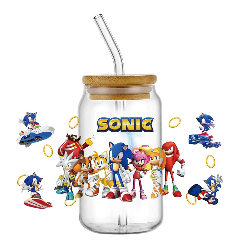 Miniso Cartoon Hedgehog UV DTF Cup Wrap per 16oz Libbey Beer Glass Can Cup Wrap UV DTF adesivo fai da te Cartoon autoadesivo