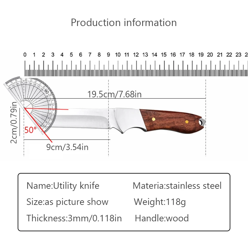 Stainless Steel Utility Knife Kitchen Cleaver Boning Knife Outdoors Fishing Barbecue Cutting Cooking Knife with Wood Handle