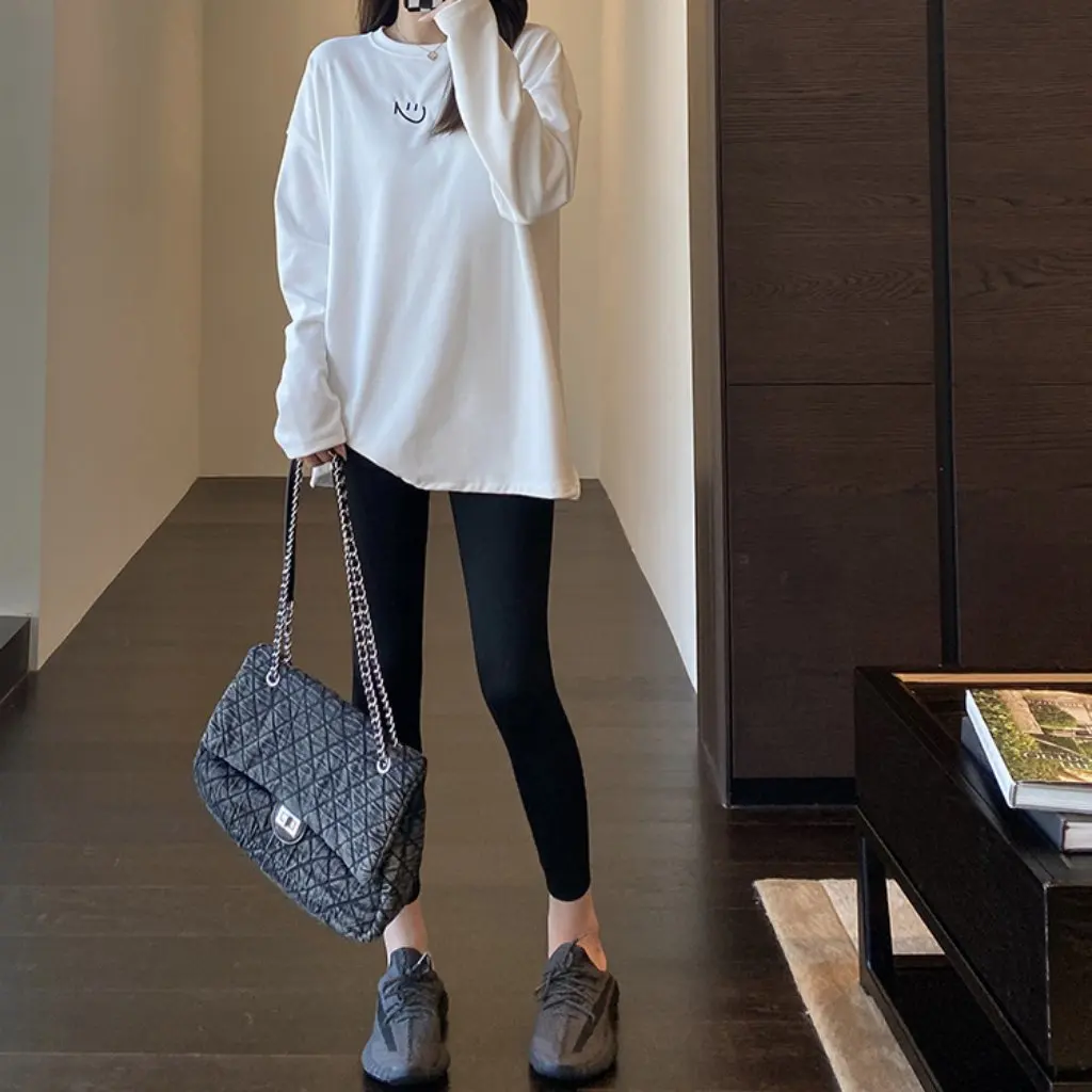

Women's Double-Sided Fleece-Lined Long-Sleeved T-Shirt Warm Comfortable All-Match Base Shirt for Autumn And Winter F110516