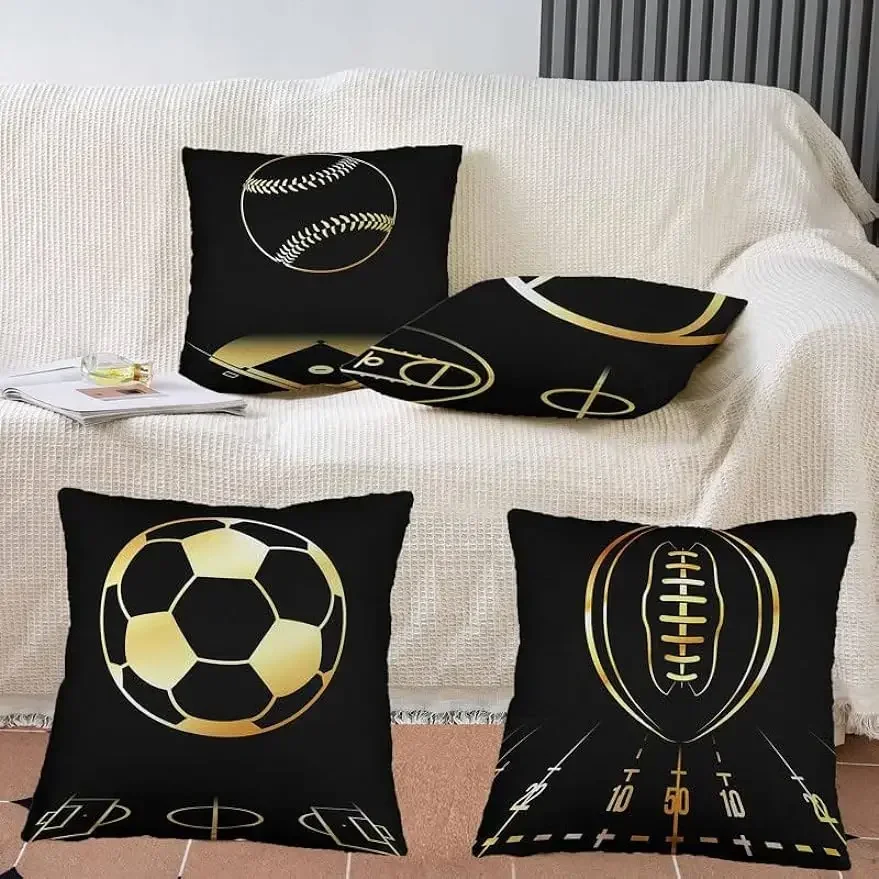 Ball game decorative pillowcase, basketball baseball square cushion cover sofa bedroom living room black pillowcase