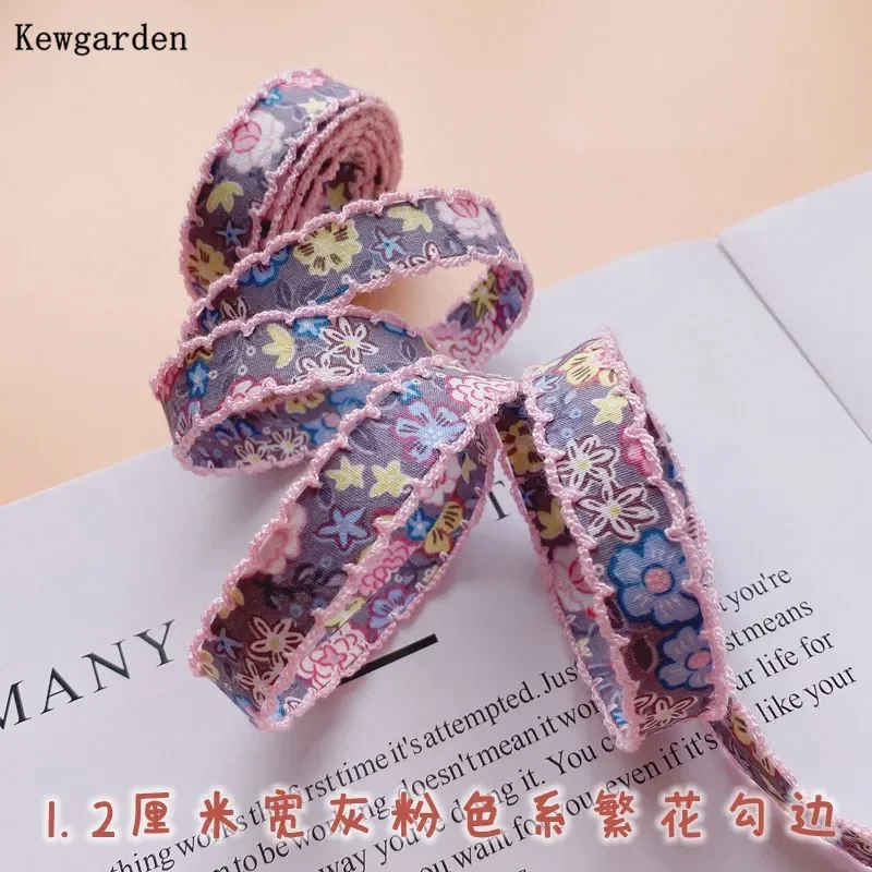 Kewgarden DIY Bows Hair Accessories 32mm 12mm Print Floral Overlock Edge Ribbon Handmade Tape Sewing Crafts 5 Meters