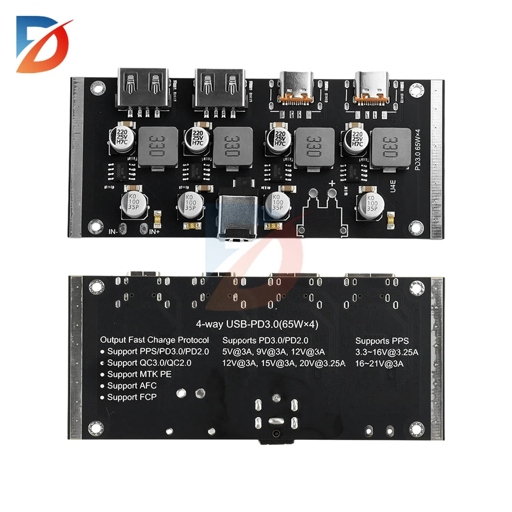 Module de charge rapide PD65w 4 voies DC12-30V compatible avec PD3.0/2.0 QC3.0/2.0 FCP AFC protocole de charge rapide DC5.5x2.5 5.5x2.1