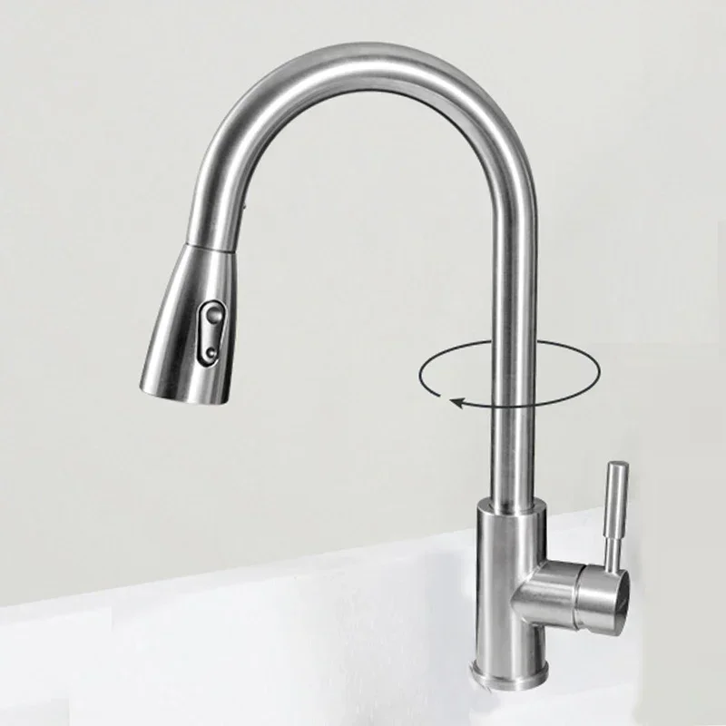 YYHC-304 stainless steel brushed pull-out kitchen faucet sink faucet