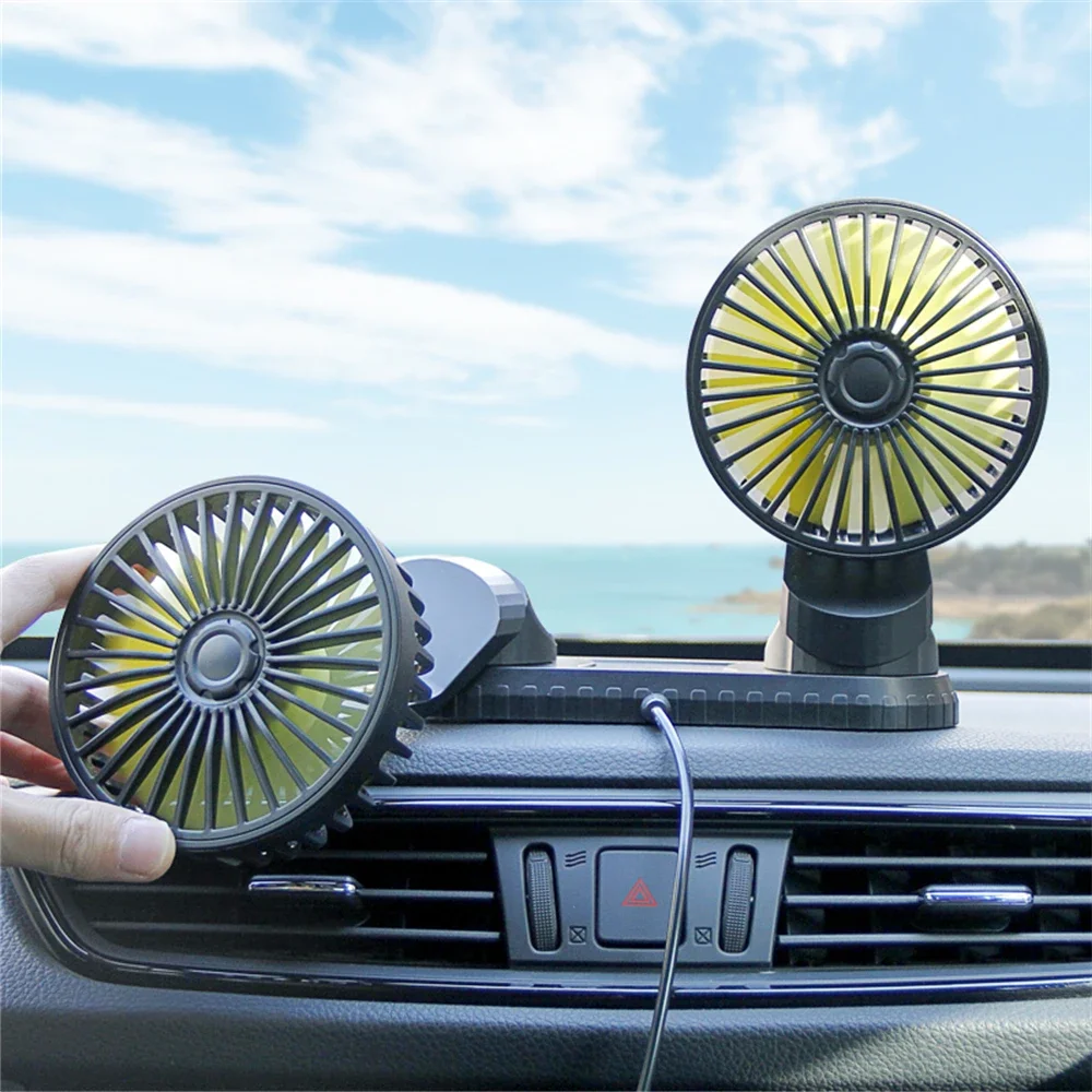 NEW USB Powered Car Fan Multi-Angle Rotatable Dual Head 3-Speed Dashboard ABS Three Speeds Summer Cooling Fan Accessories