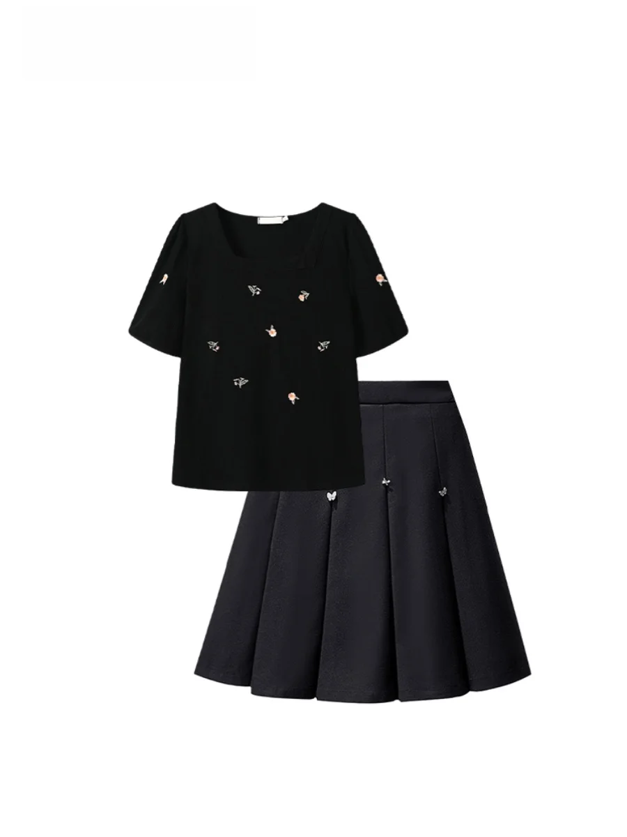 

Summer Slimming Large Size Women's Fashion Set Short Skirt Top Bottom Half Body T-Shirt Two-Piece Set Korean Style Commute