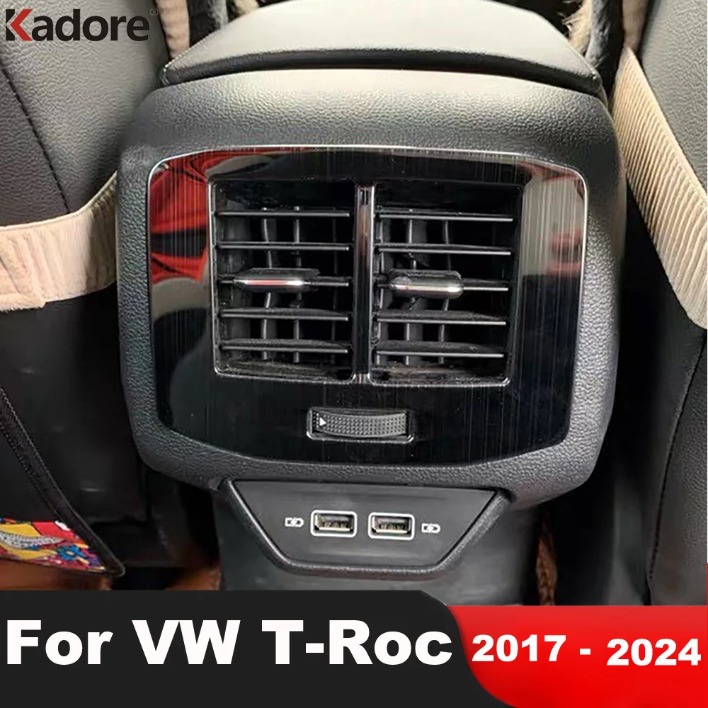 

For Volkswagen VW T-Roc TROC 2017-2023 2024 Steel Car Armrest Box Rear Air Condition Vent Outlet Cover Trim Interior Accessories