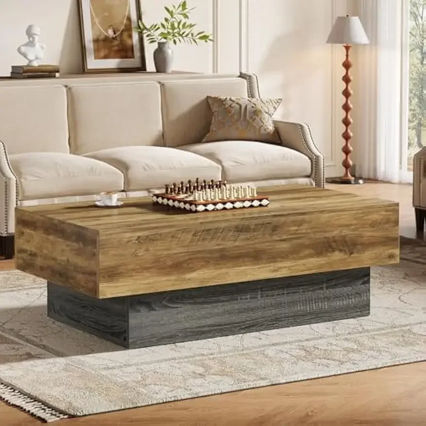 USA Stock 55-Inch Farmhouse Wood Coffee Table, Rustic Large Rectangle Tea Table, Vintage Center Table For Living Room, Office Re