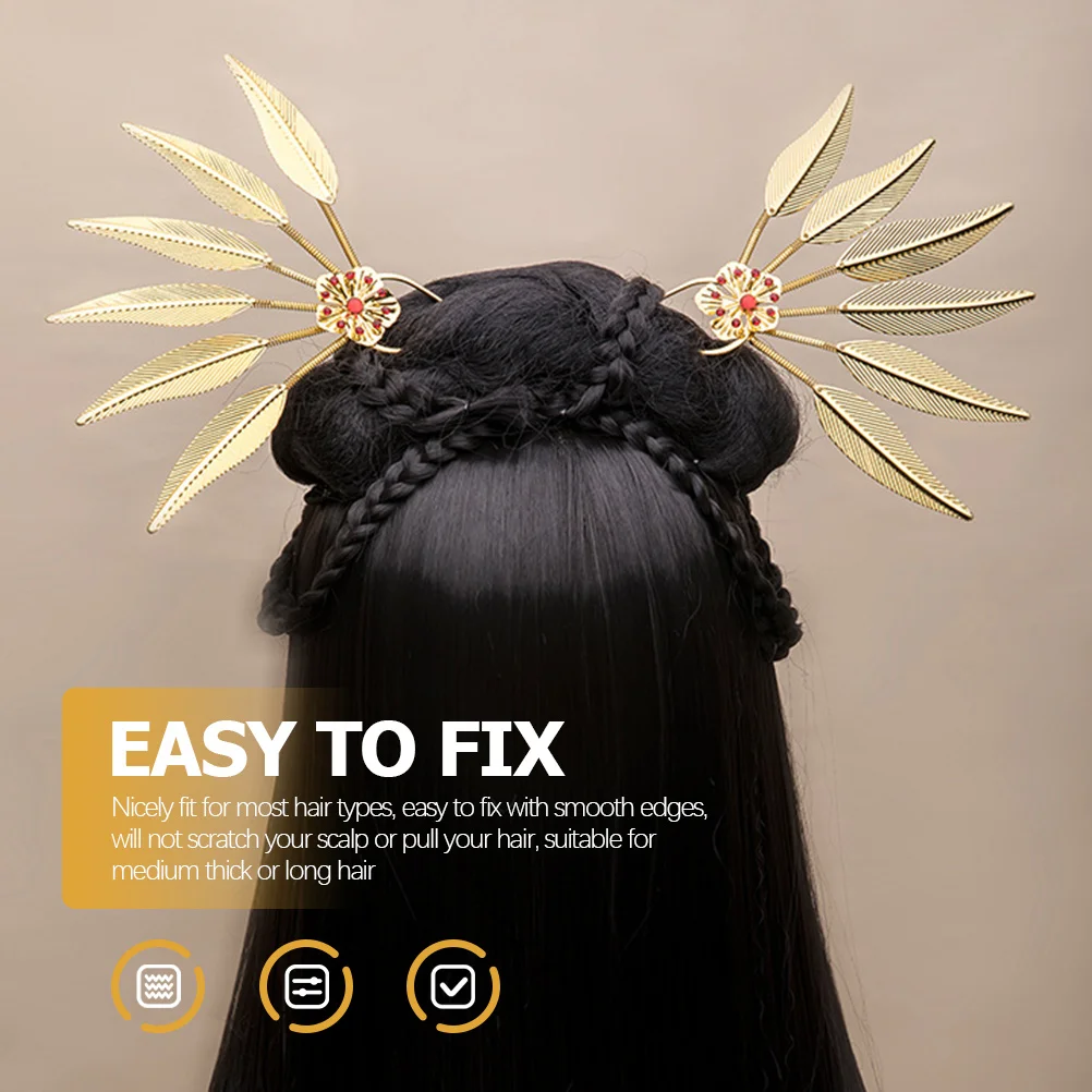 

Golden Leaves Hairpin Chinese Stick Accessories Women Leaf Metal Traditional Pins for Sticks