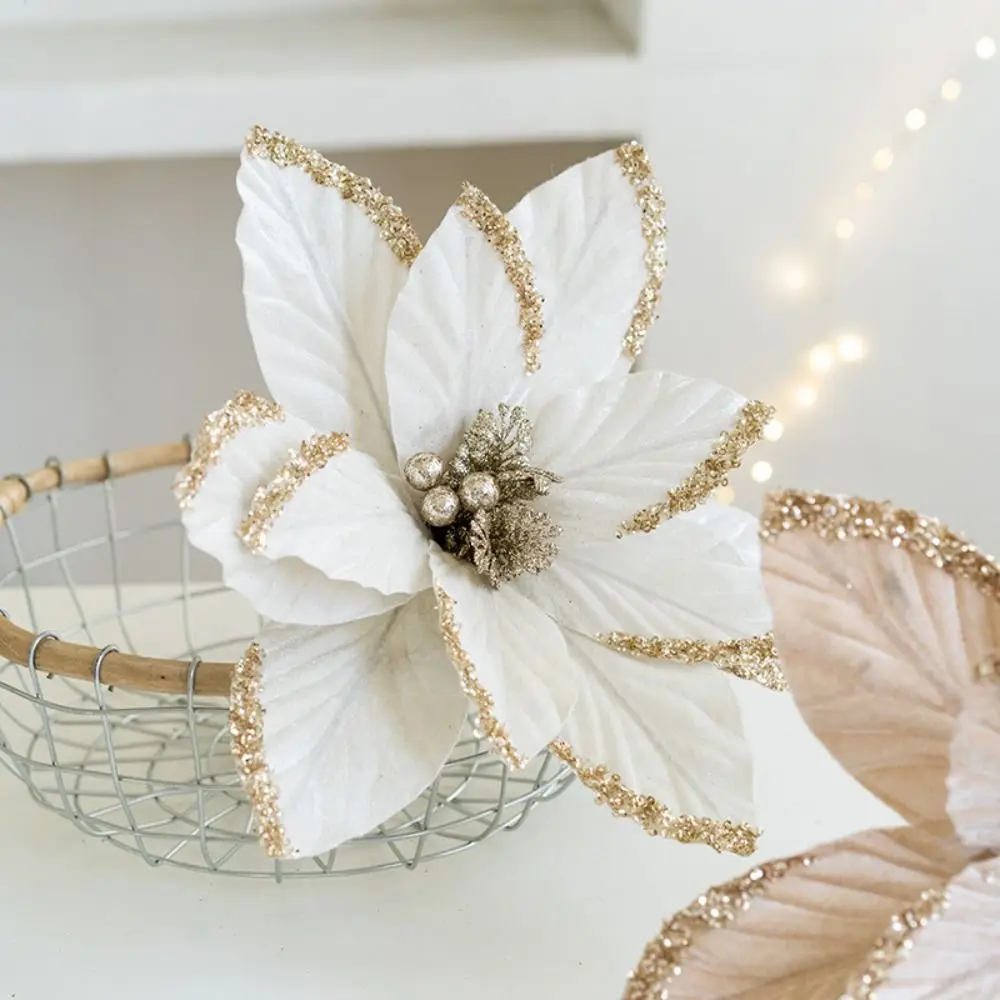 جديد النسيج البلاستيك عيد الميلاد الزهور الاصطناعية DIY الديكور 30 سنتيمتر ورد صناعي الحلي بريق البونسيتة عيد الميلاد #3