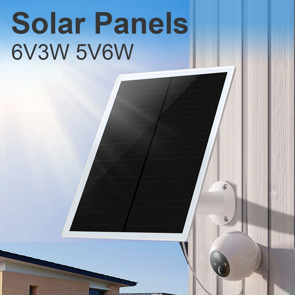 5V 6W Solar Cells Charger Micro USB Type-C Phone Charging Portable Solar Panels for Security  Camera/Small Home Light System