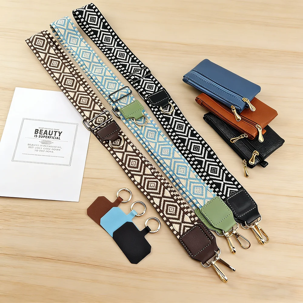 2 in 1 Phone Lanyard with Zipper Coin Purse Geometric Pattern Crossbody Shoulder Strap Anti-lost Hanging Neck Strap for IPhone - view 2