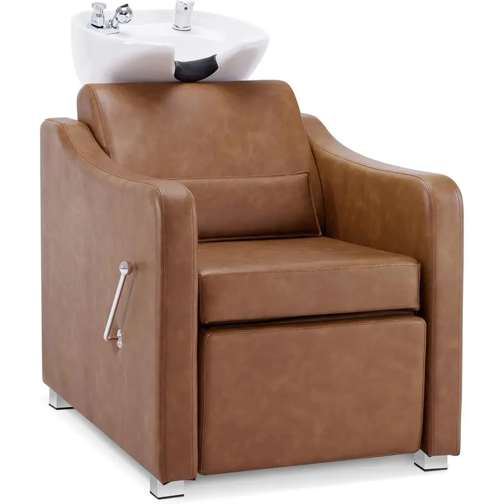 

Adjustable Porcelain Hair Wash Bowl with Chair for Shampoo Stations and Salons (Brown)