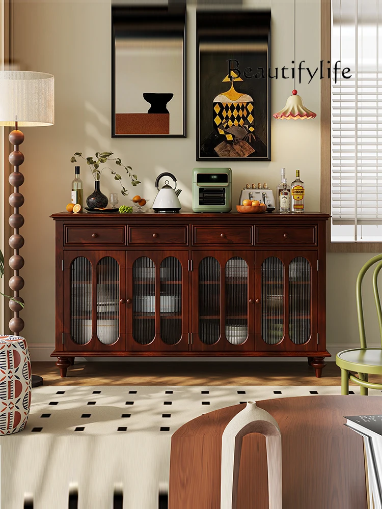 American medieval solid wood dining side cabinet Changhong glass multi-functional locker