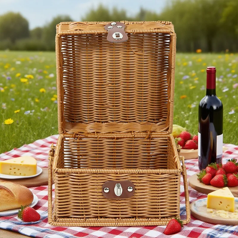 Outdoor Storage Basket New Retro Rattan Imitation Box Rattan Picnic Basket Storage Box Handmade Rattan Caja Madera Pequeña Шкафы