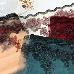 28Yards Rose Floral Embroidered Lace Trim Green Red Skin Mesh Clothes Accessory Lingerie Bra Dress Sewing Fabrics DIY