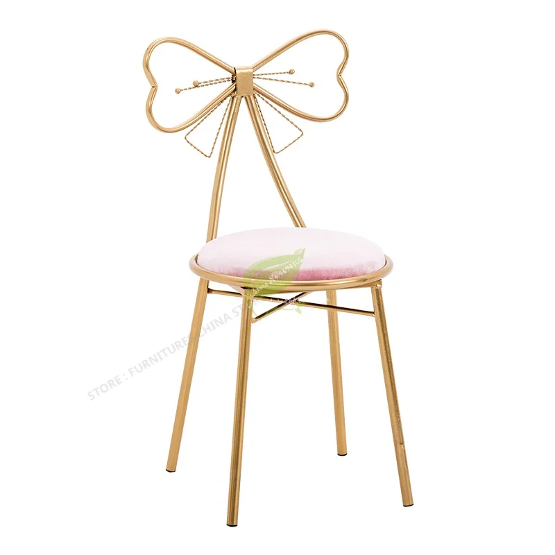 Modern Nordic Iron Heart Princesa Bow Bar Stool, mobiliário de salão de beleza, cadeira confortável, assento, adolescente