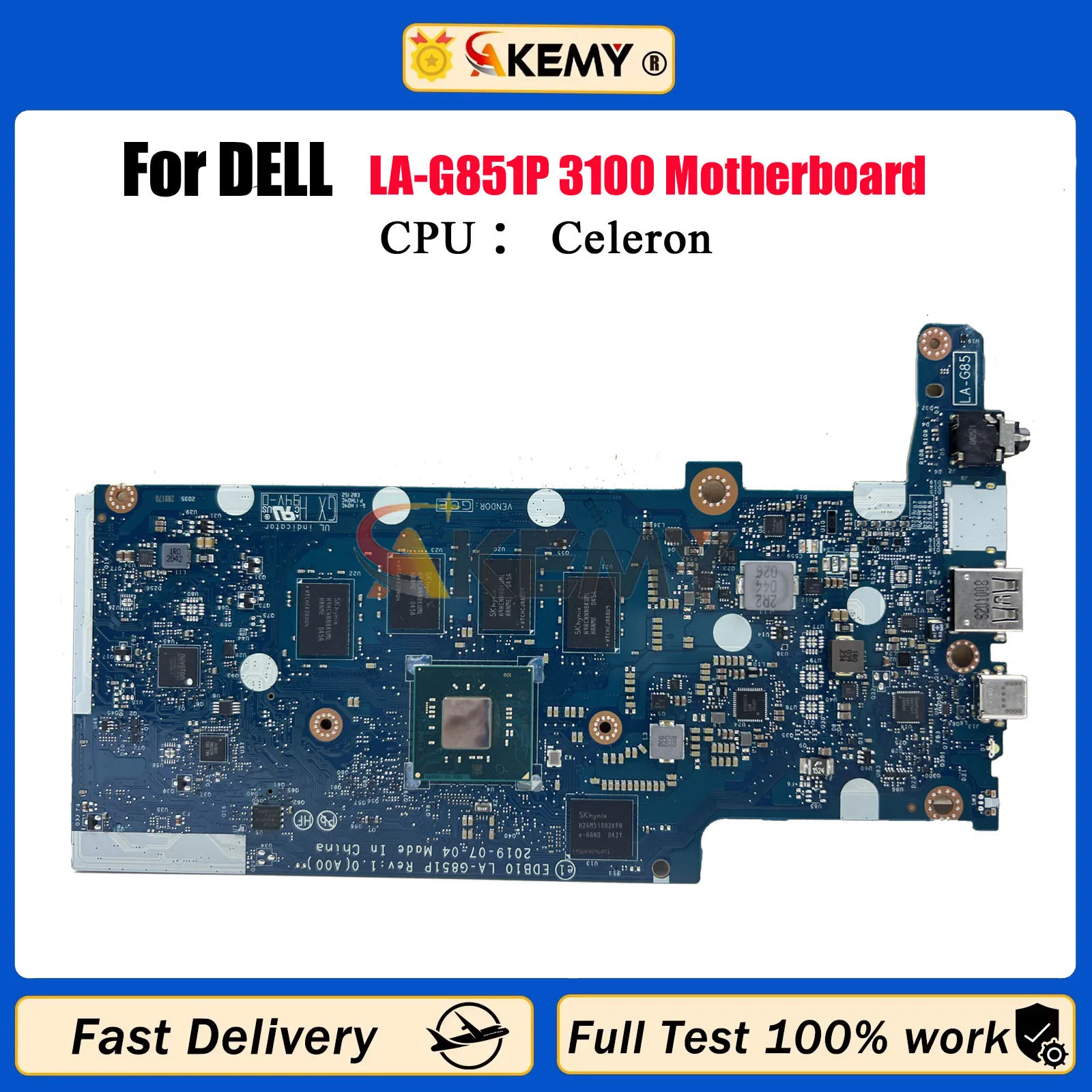 

For DELL Chromebook 3100 Laptop Motherboard EDB10 LA-G851P N4020 N4100 With 02VPK7 09X2G7 0MW26R Notebook Mainboard 100% Tested