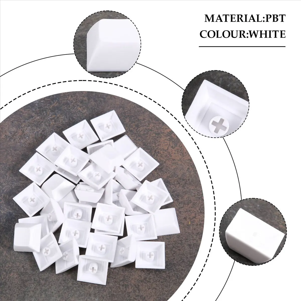 clinch 37 PCS PBT Keycap DSA 1U Keycaps for Cherry MX Custom Keycap Set for Gaming Mechanical Keyboard Keybord ,White