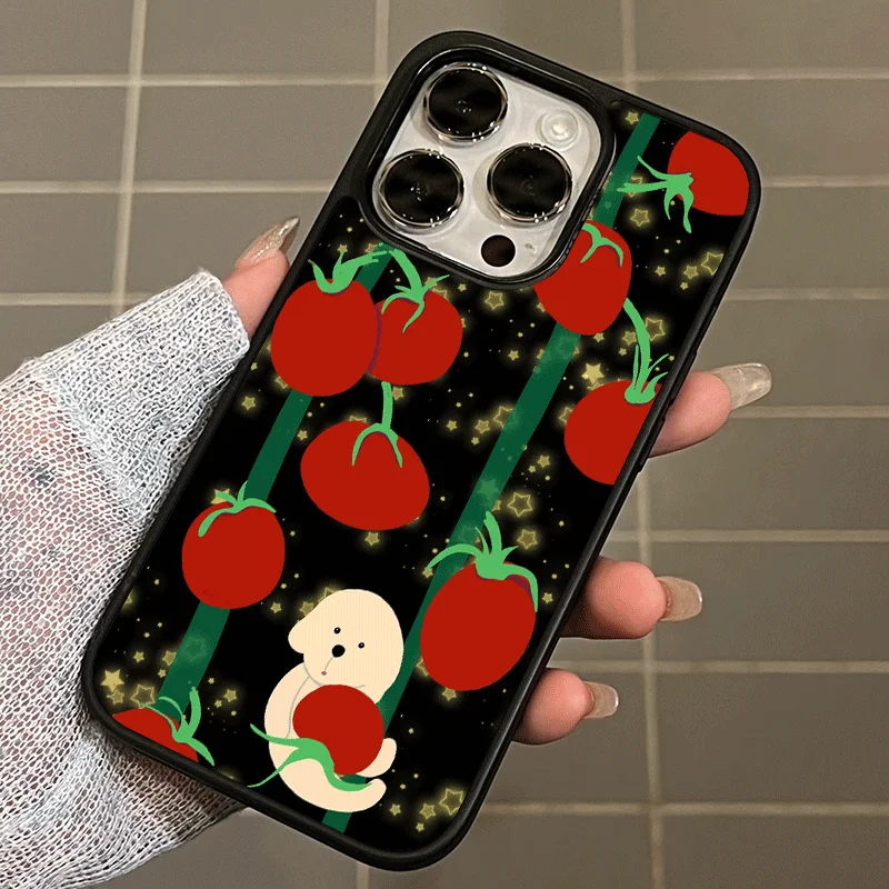 Ins Tomato Puppy with Black Border Stylish Dustproof Case for IPhone 16 15 14 13 Pro Max Back Phone Cover for 12 11 Pro Max Capa