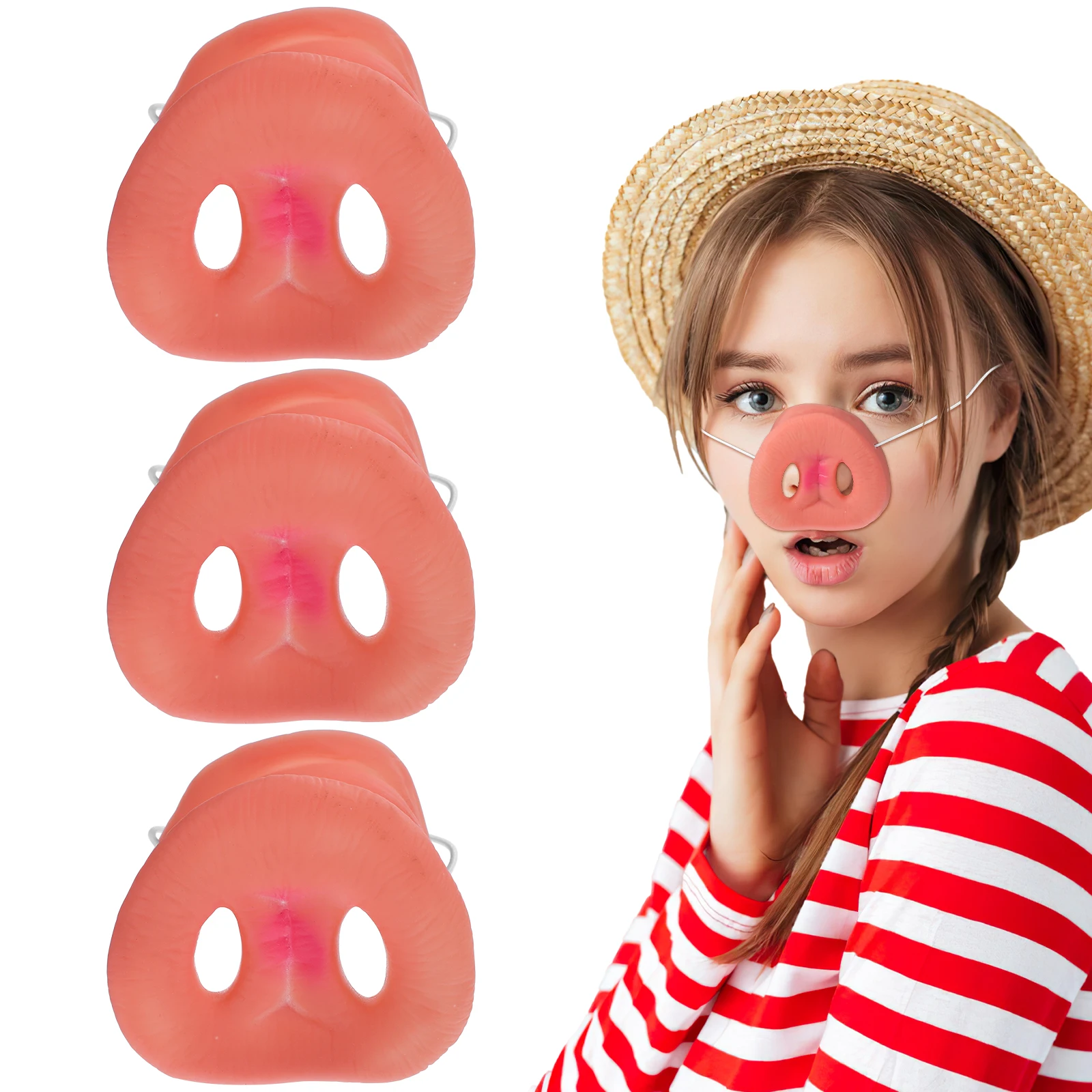 

3 Pcs Adorable Pig Noses Vinyl Animal Nose Mask Cosplay Props Elastic Band Party Costume Decoration