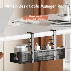 Under Table Storage Rack Metal Cable Management Tray Home Office Desk Wire Organizer No Punching Kitchen Storage Accessories