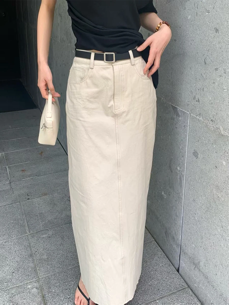 

Norain No Rain Thin Khaki Workwear Sle Midi Skirt Straight Cut Skirt Commute Pure Color mid Waist Other Material 00%