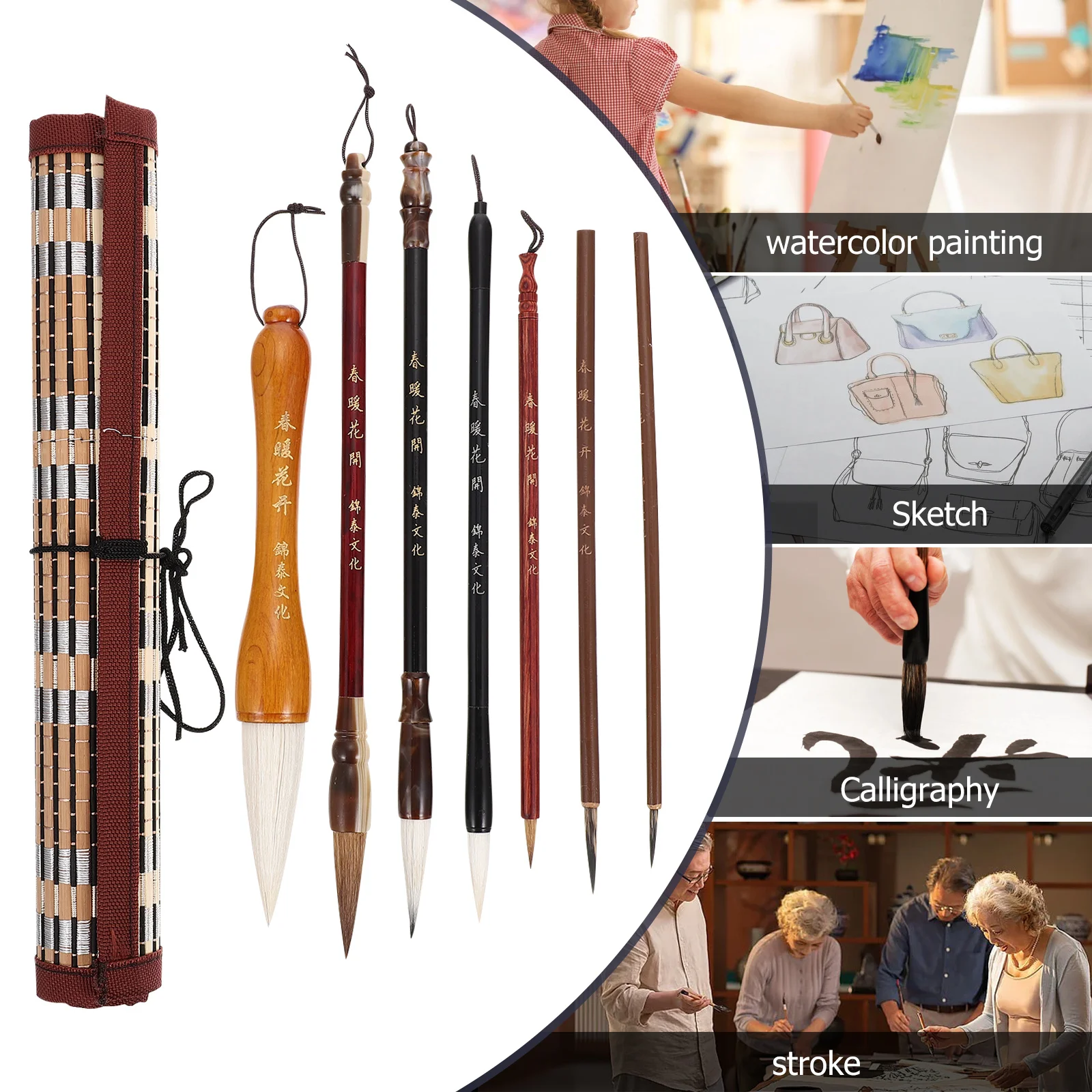 1 مجموعة فرشاة الخط الصيني القلم نشمر حامل خفيفة الوزن سطح أملس للرسم بالألوان المائية سومي رسم كانجي الفن #6