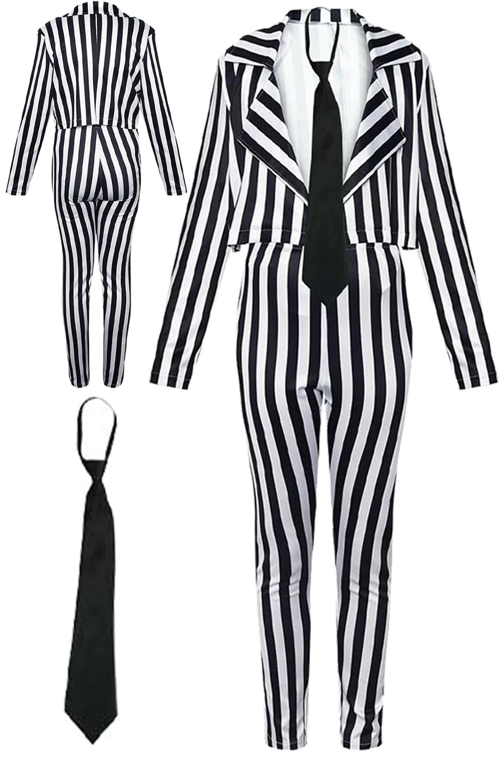 Wholesale Halloween Horror Scray Cosplay Role Play Black White Vertical Stripes Suit Stage Costume Adult Women Fantasy Outfits