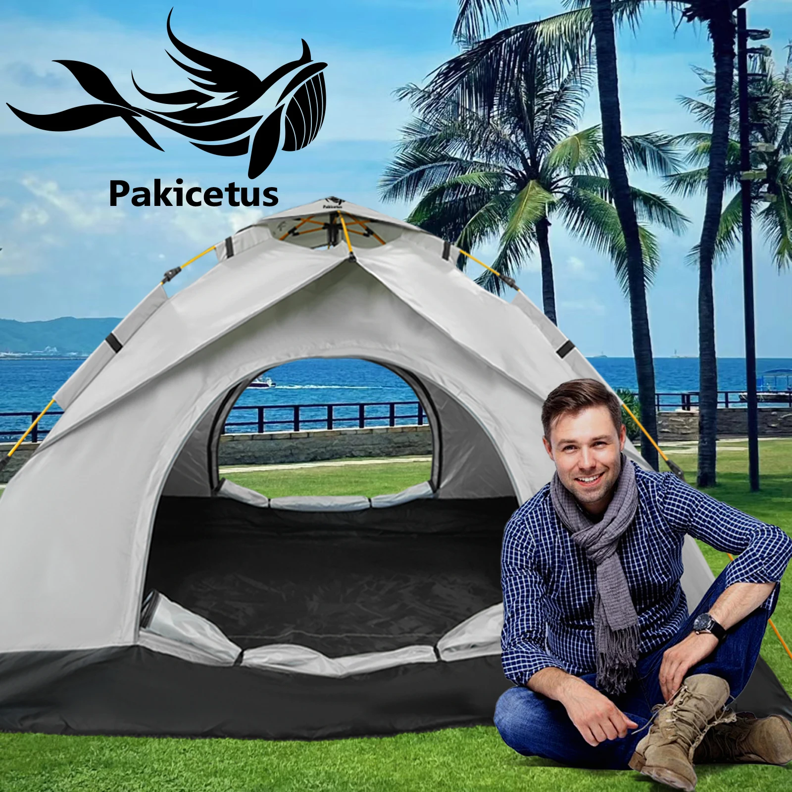 

Большое серебряное укрытие с автоматическим попом — портативная палатка для мгновенного солнца и дождя на 3-4 человека, идеально подходит для пляжа, кемпинга и путешествий