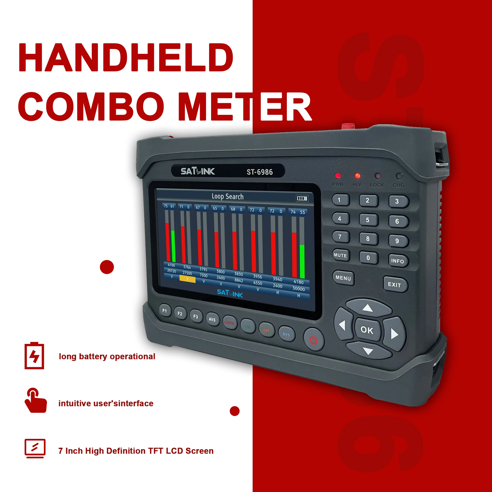 Satlink St 6986 Satellite Signal Search Locator Compatible With Dvb-c Dvb-t/t2 Dvb-s/s2 H.265 Hevc Mpeg-4 Satellite Signal Meter