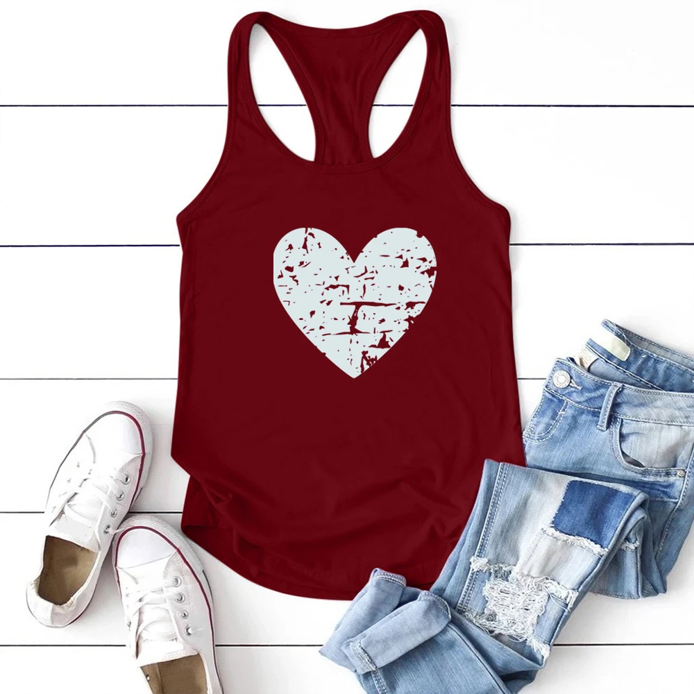 Seeyoushy 2023 Harajuku Heart Printing Tank Top Women Summer Round Neck Vest Women Summer Loose Graphic Sleeveless Ropa De Mujer