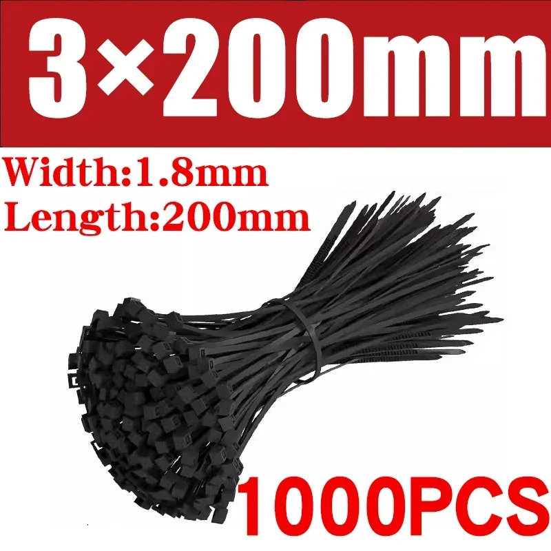 500/1000pcs selbstsicher nde Kunststoff-Nylon binder schwarze Reiß verschluss bänder Riemen Nylon-Kabelbinder-Set Befestigungs ring Schlaufe Draht wickel