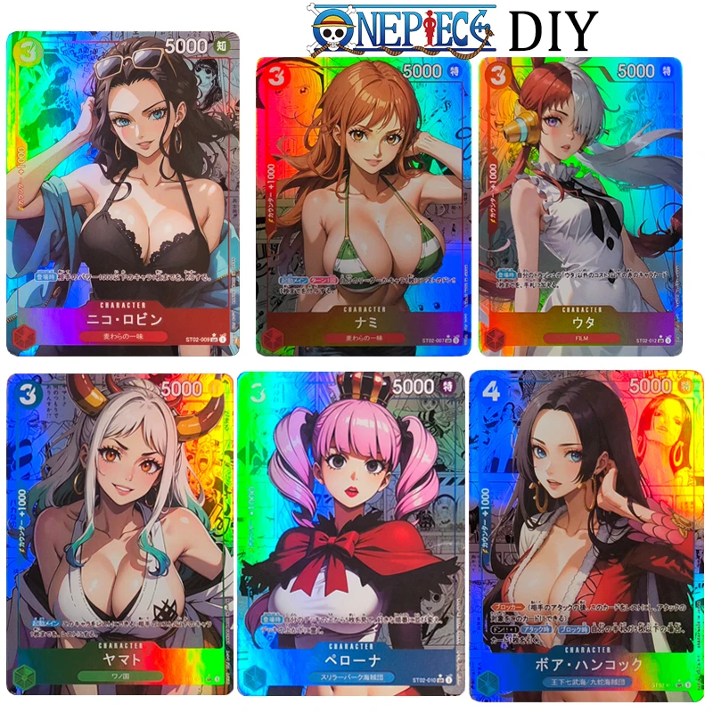 

One Piece DIY 6PCS Yamato Utta Perona Hancock Nicole Robin Refraction Glitter Collectible Cards Christmas Birthday Gifts