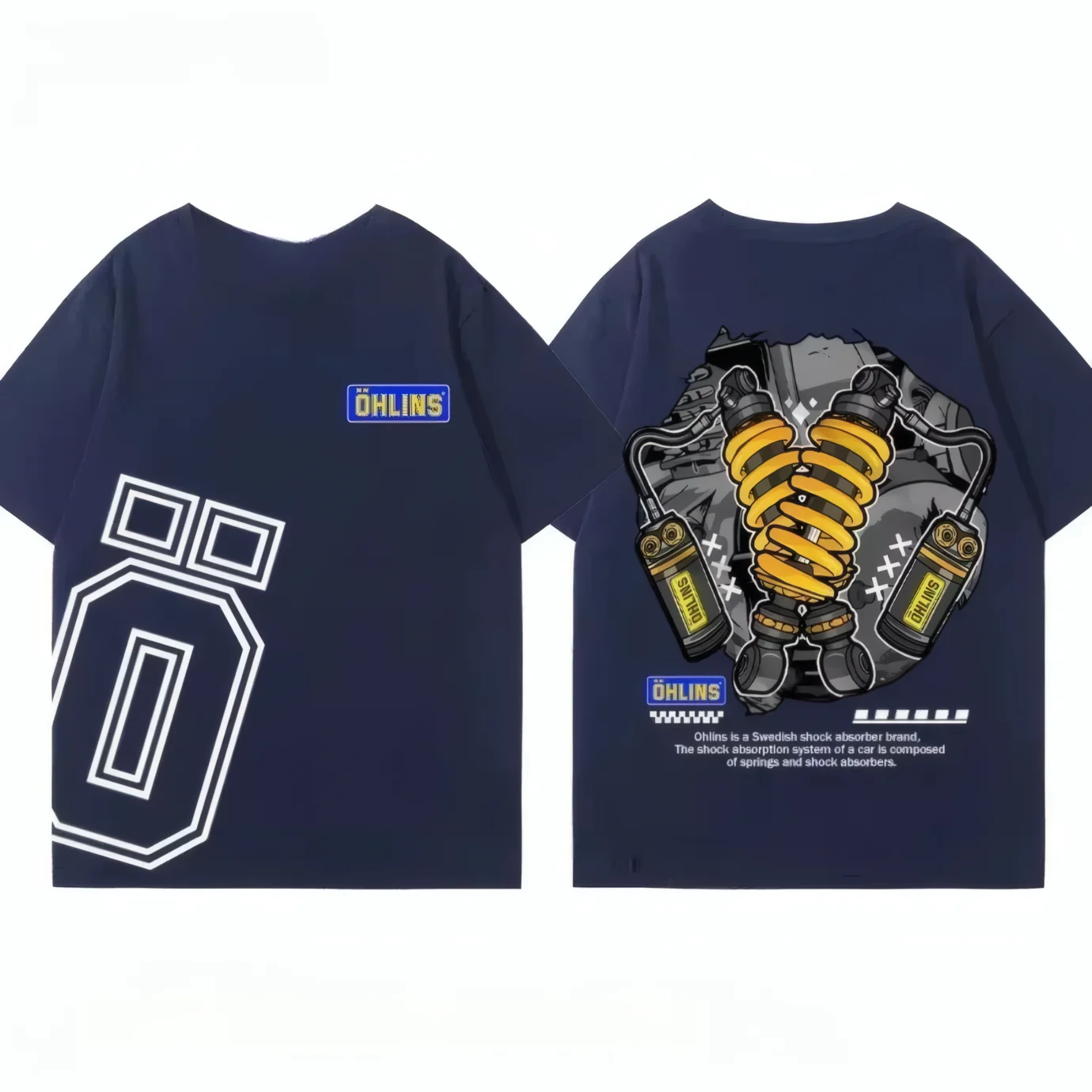 

OHLINS motorcycle shock absorber modified T-shirt, casual and fashionable brand, men's and women's car club, short-sleeved