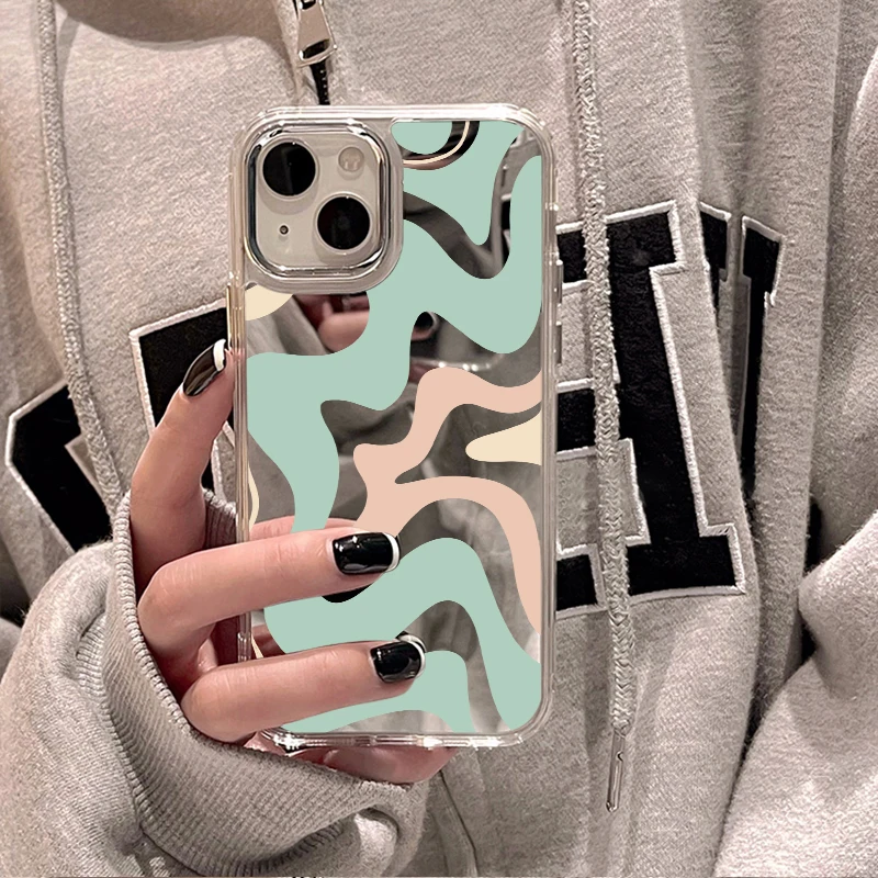 Abstract Swirl Pattern Mirror Phone Case For iPhone 13 Case iPhone 11 Case 12 13 14 Pro Max XR X XS Max Clear Cover Fundas Couqe