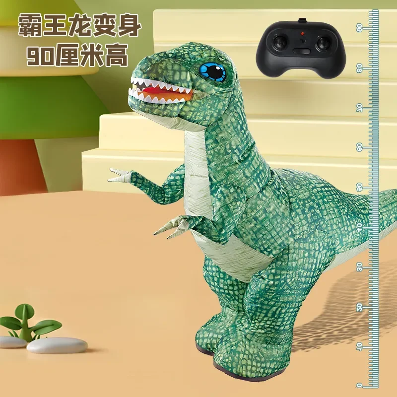 Large Electric Inflatable Dinosaur Toy Remote Control Raptor Automatic Charging Walking Dragon Model for Kids Outdoor