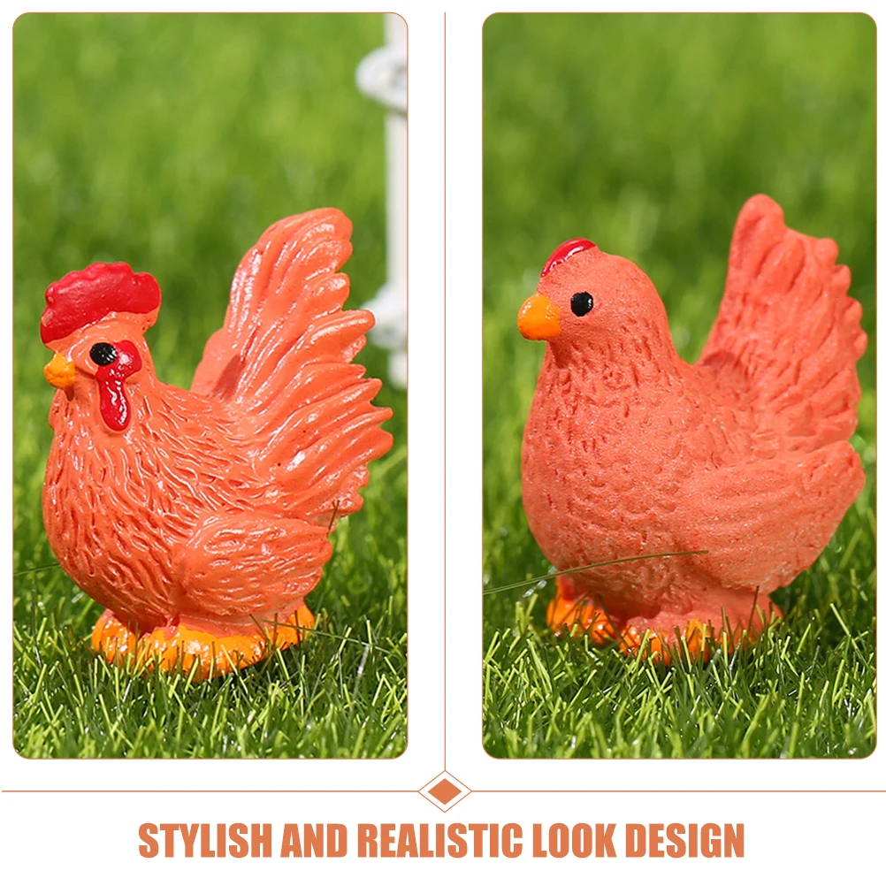 

10pcs Rooster Hen Statue Miniature Garden Decoration Realistic Design Desktop Craft Household Micro Landscape Decors Resin