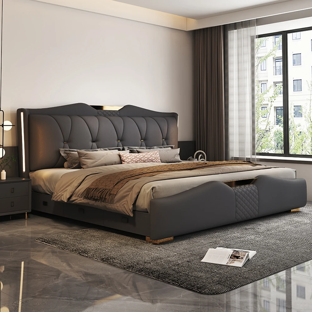 

King Size Unique Storage Bed Nordic Black Sleeping Double Bed 180x200 Lounge Letto Matrimoniale Contenitore Home Accessories