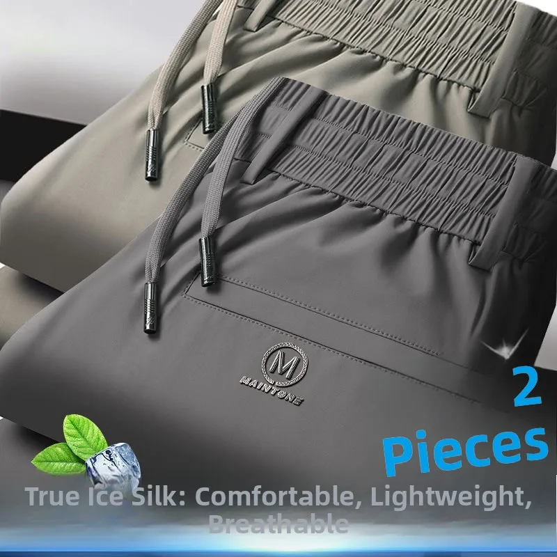 

Мужские летние тонкие повседневные брюки из ледяного шелка, свободные, дышащие, быстросохнущие, спортивные, прямые, с эластичным поясом