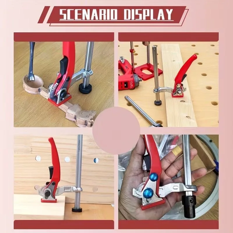

1Pc Woodworking Desktop Quick Acting Hold Down Clamp Fast Fixed Clip For Woodworking Benches 16/19/20/28MM Hole Ratchet F Clamp
