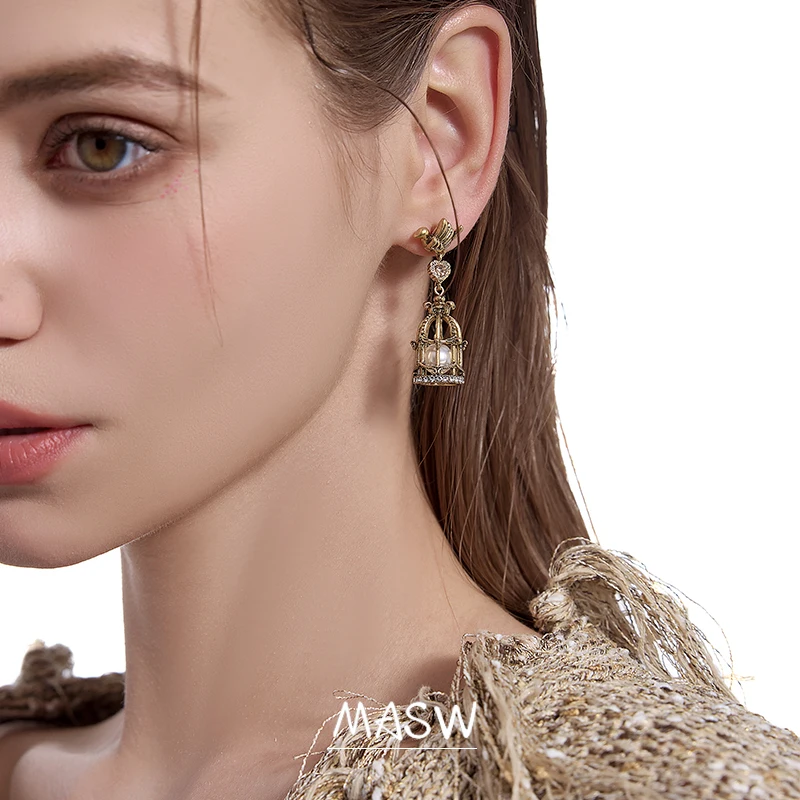 MASW Original Design Luxury Temperament Fashion Jewelry Asymmetrical Bird Dangle Earrings For Women Girl Party Gift 2023 New