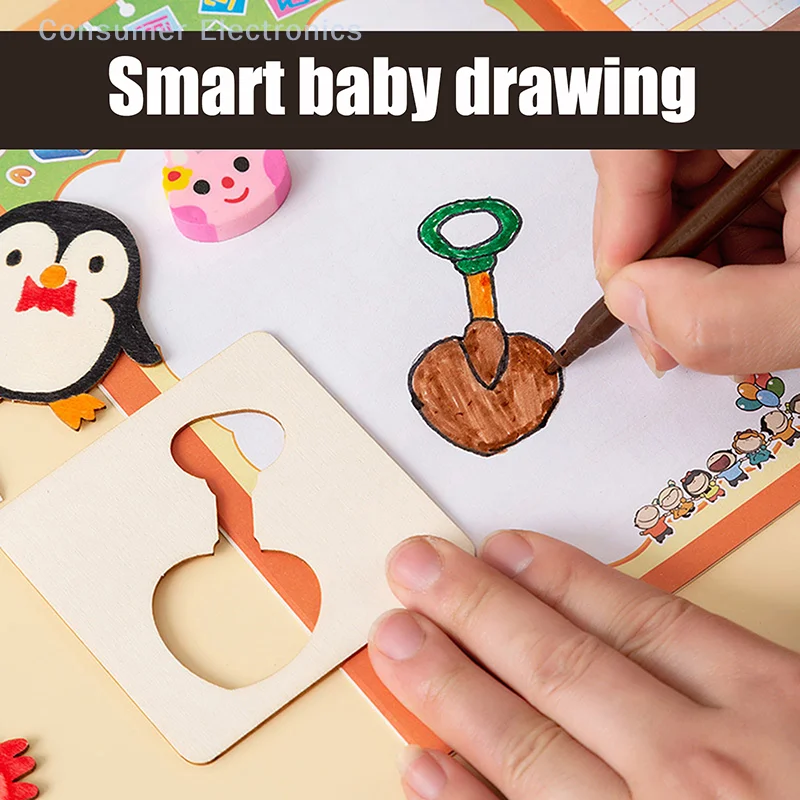 42PCS Children's Drawing Template Drawing Tool Set Wooden DIY Drawing Templates With Markes Drawing set tools