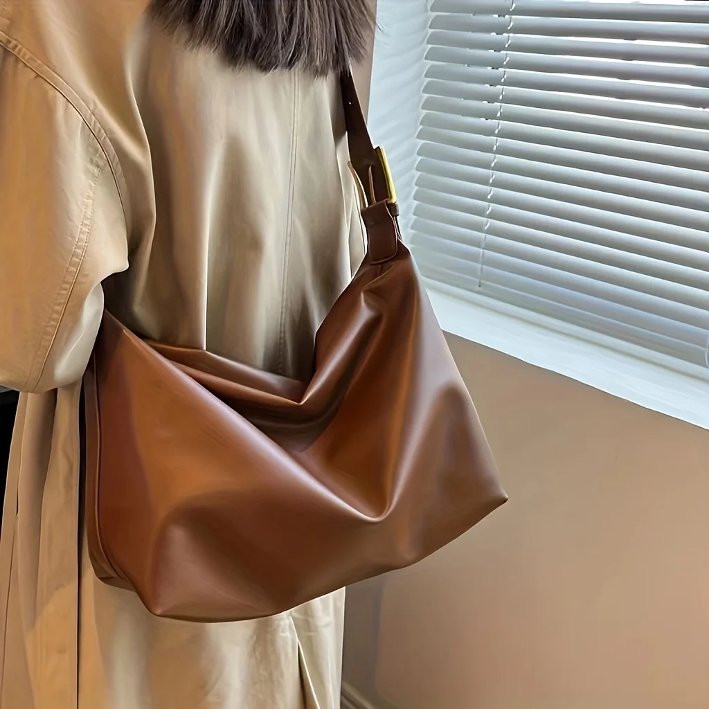 

Large capacity solid color fashionable simple tote bag women's casual versatile daily shoulder bag and messenger bag