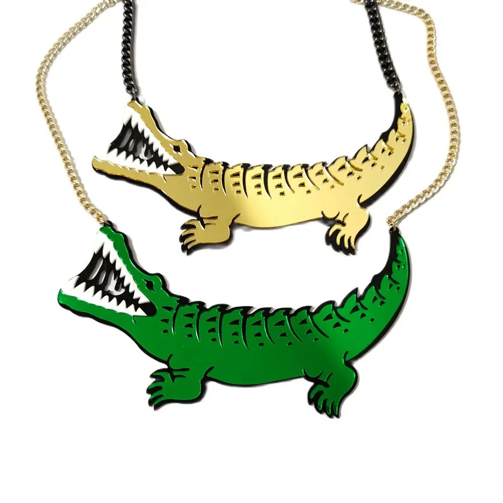 KUGUYS Fashion Jewelry Acrylic Large Pendant Necklace for Men Women HipHop Crocodile Black Link Chain DS DJ Accessories