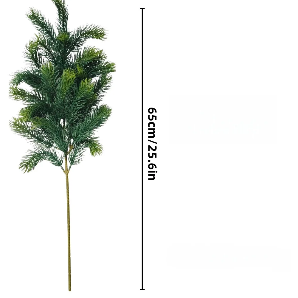 65 سم فرع شجرة إبرة الصنوبر الاصطناعي عيد الميلاد فرع الأرز وهمية الشتاء الأخضر الجذعية شجرة عيد الميلاد إكليل الديكور