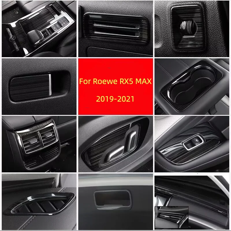 Car Set steel black Trim Interior Moulding Window Lift Center Console Panel Inner Handle For Roewe RX5 MAX 2019-2021