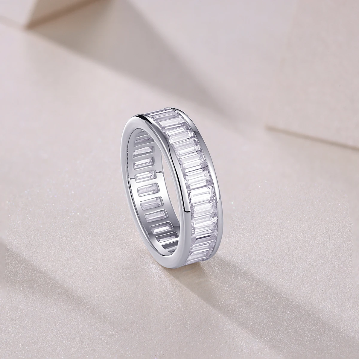 S925 Silver Iced Out Baguette Cut Moissanite Eternity Ring Fine Jewelry Platinum Plated Pass Diamond Tester Wedding Band Gift